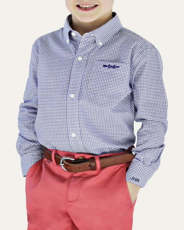 Windowpane Shirt - Monogram Option, Size 4/5-18